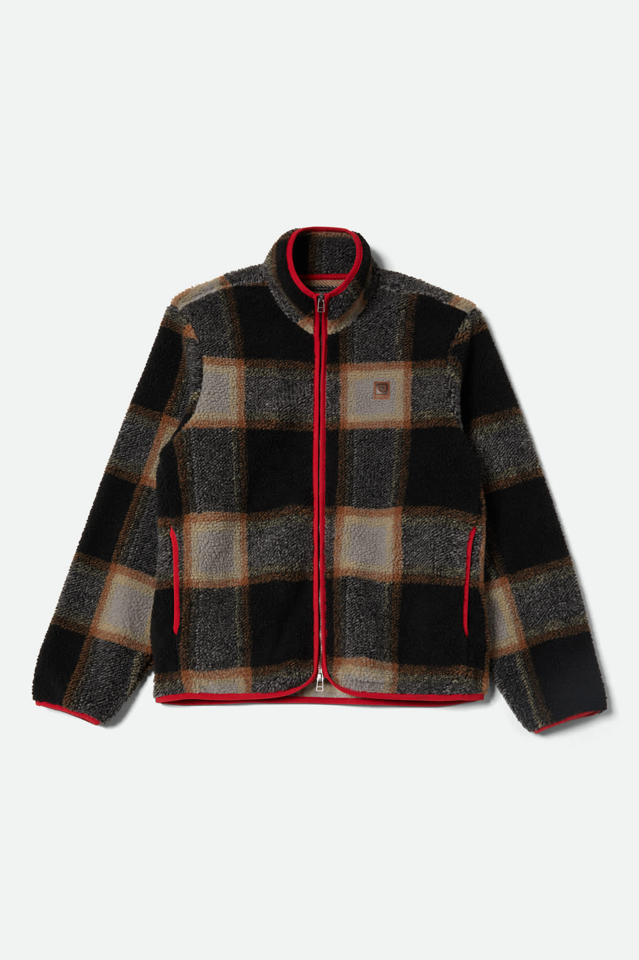 Buffalo Plaid Sherpa Full Zip Jacket - Black/Cream