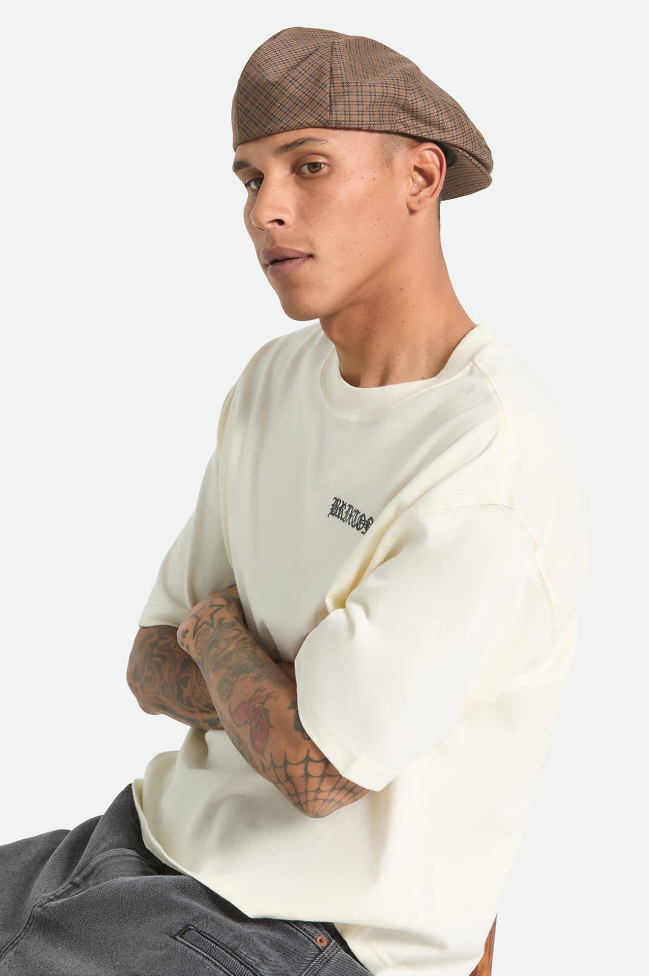 Hooligan Lightweight Flat Cap - Grey/Brown/Gold