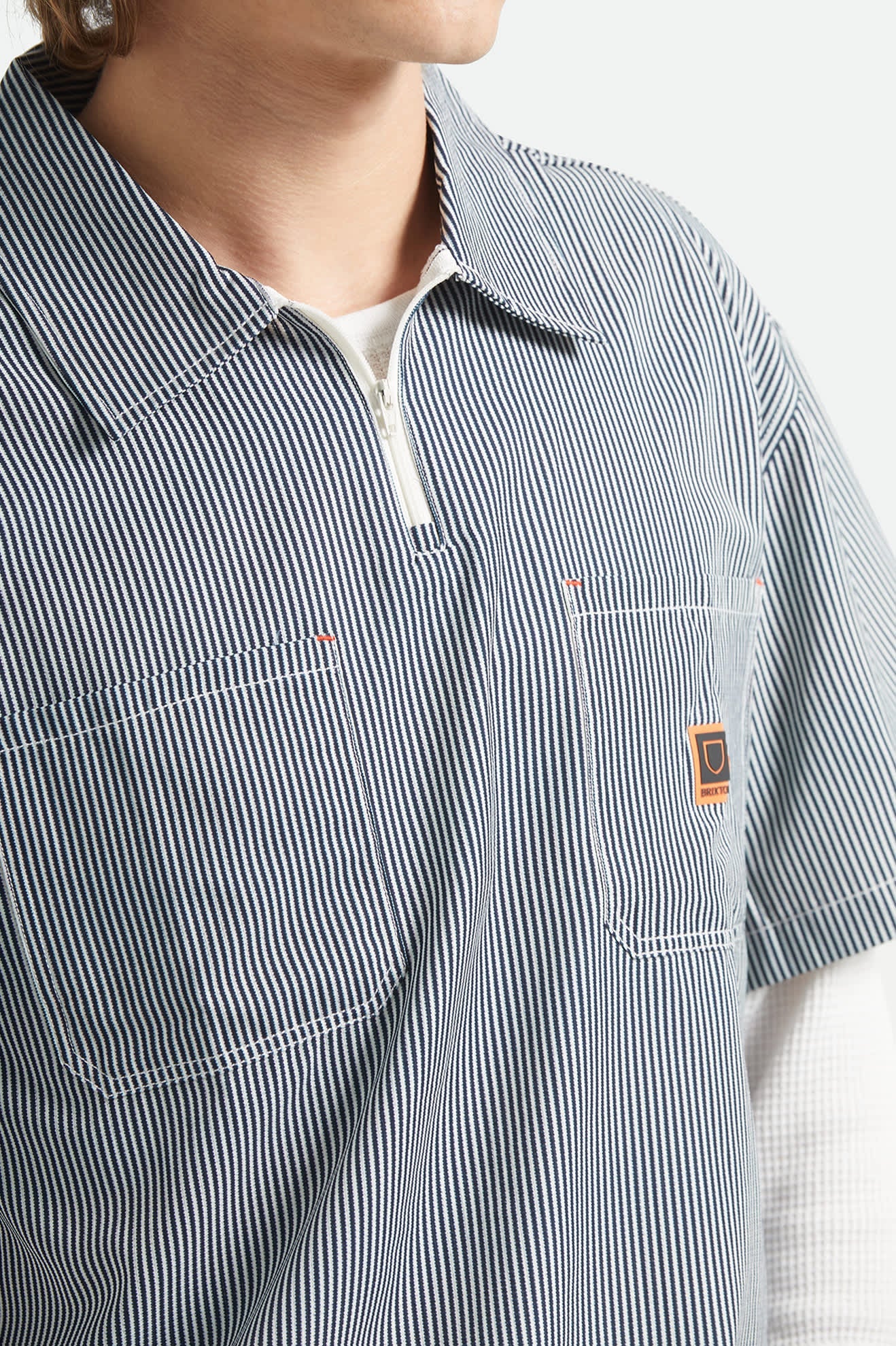 Journey Lightweight 1/2 Zip Cropped Short Sleeve Shirt - Navy/White Stripe