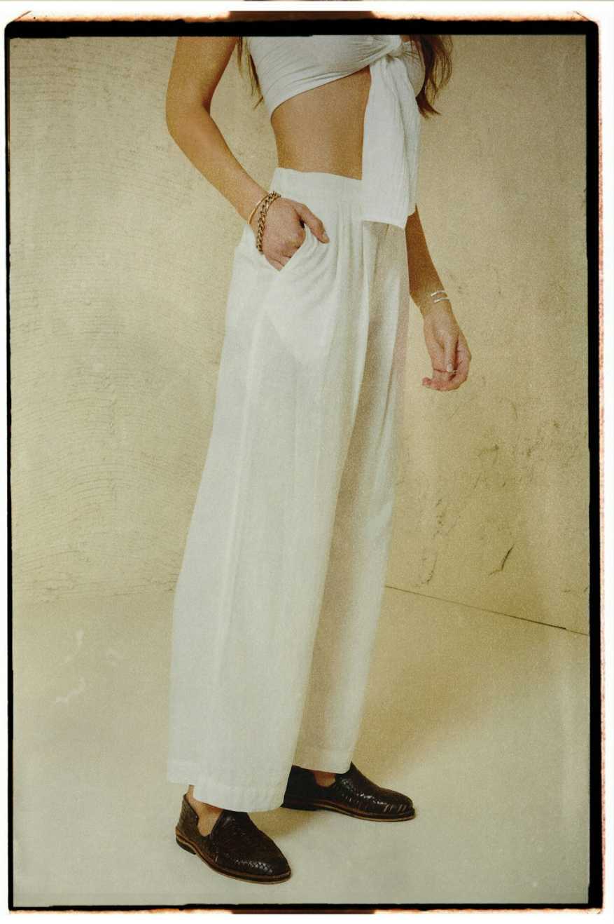 Women's Vintage Linen Blend Wide Leg Pant - Off White