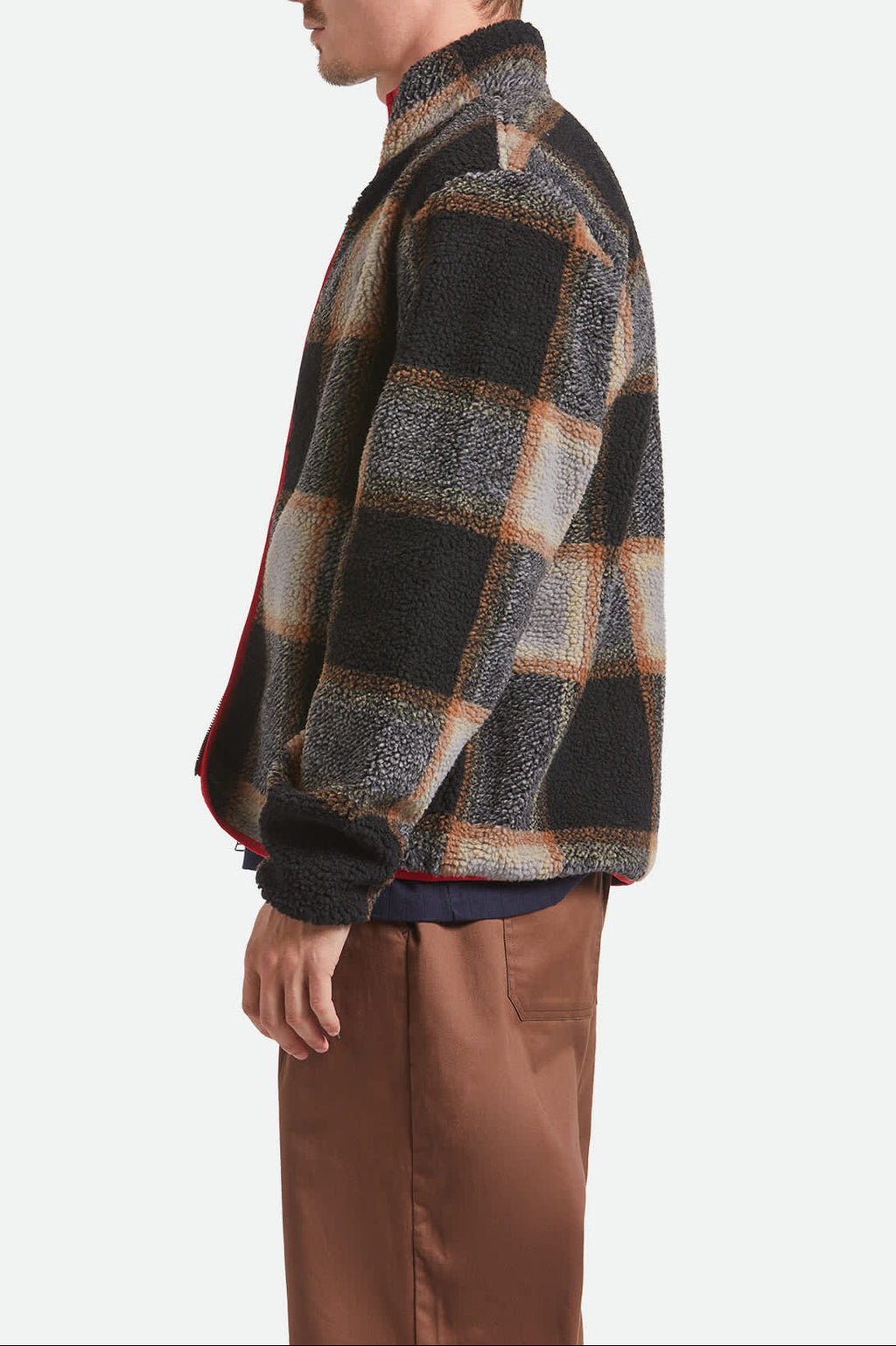Buffalo Plaid Sherpa Full Zip Jacket - Black/Cream