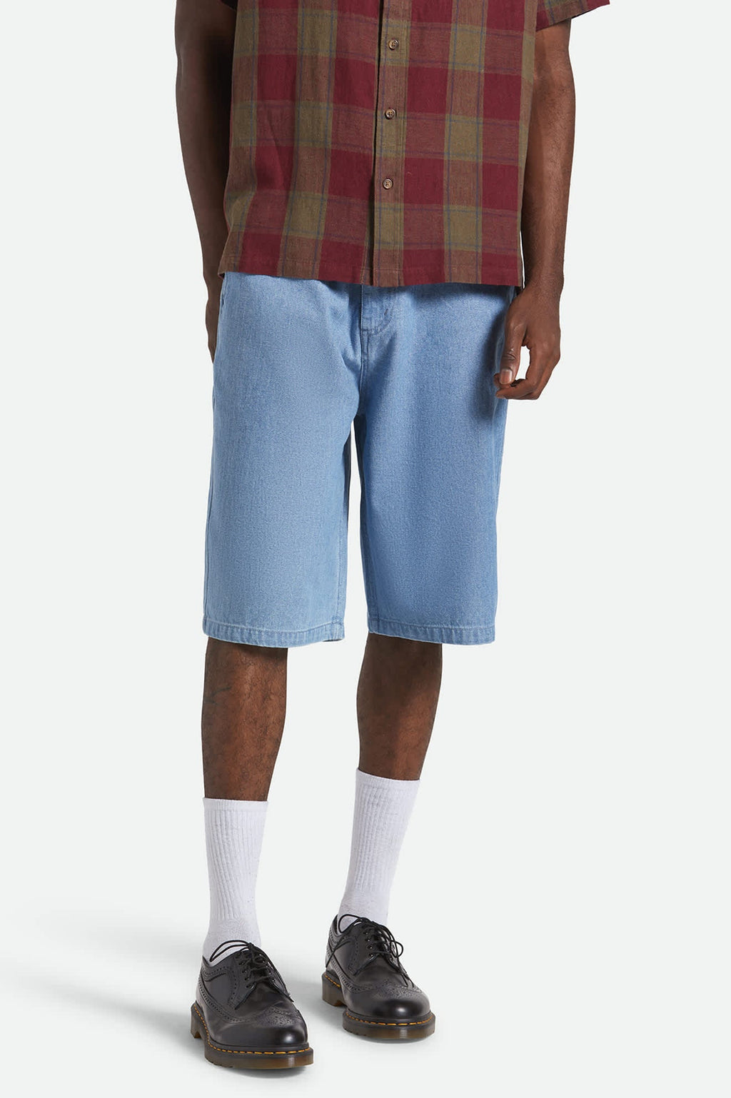 Choice Chino Baggy Short - Light Wash Denim Herringbone