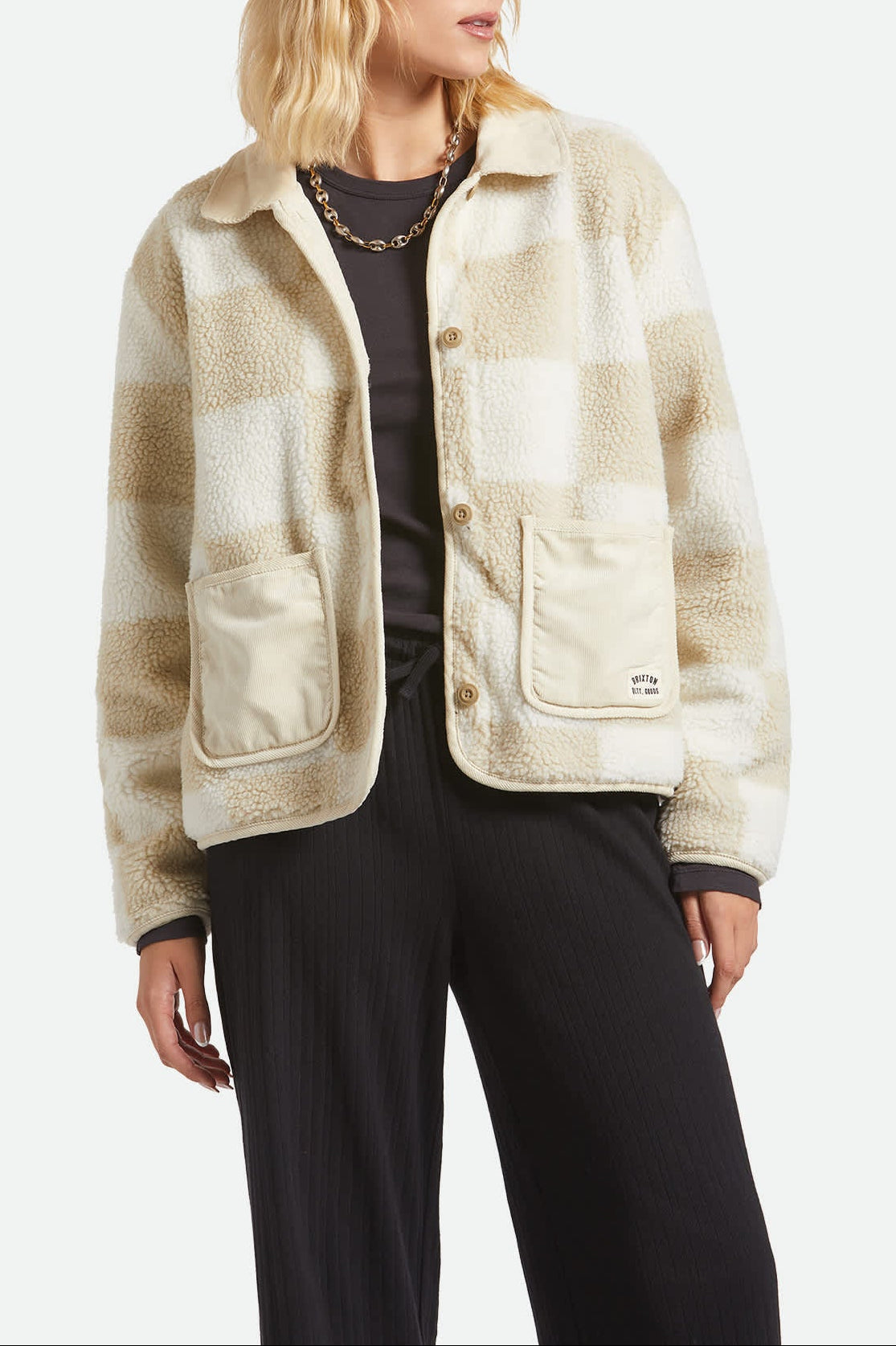 Women's Delilah Sherpa Jacket - White/Natural Finish Line Checker