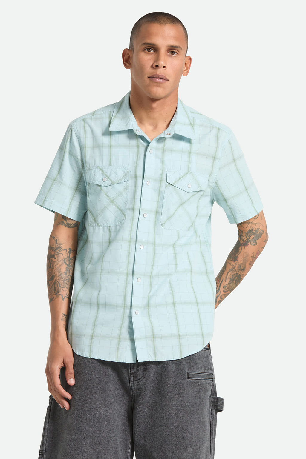 The Breezy Wayne Short Sleeve Shirt - Seafoam Plaid