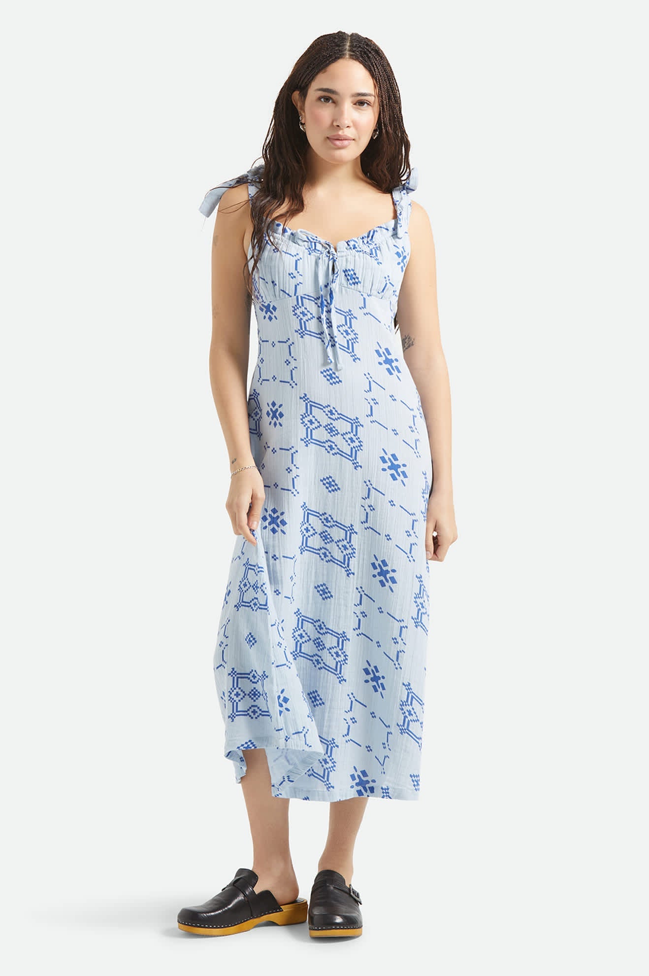 The Tie Dress - Aura Blue Tile Print