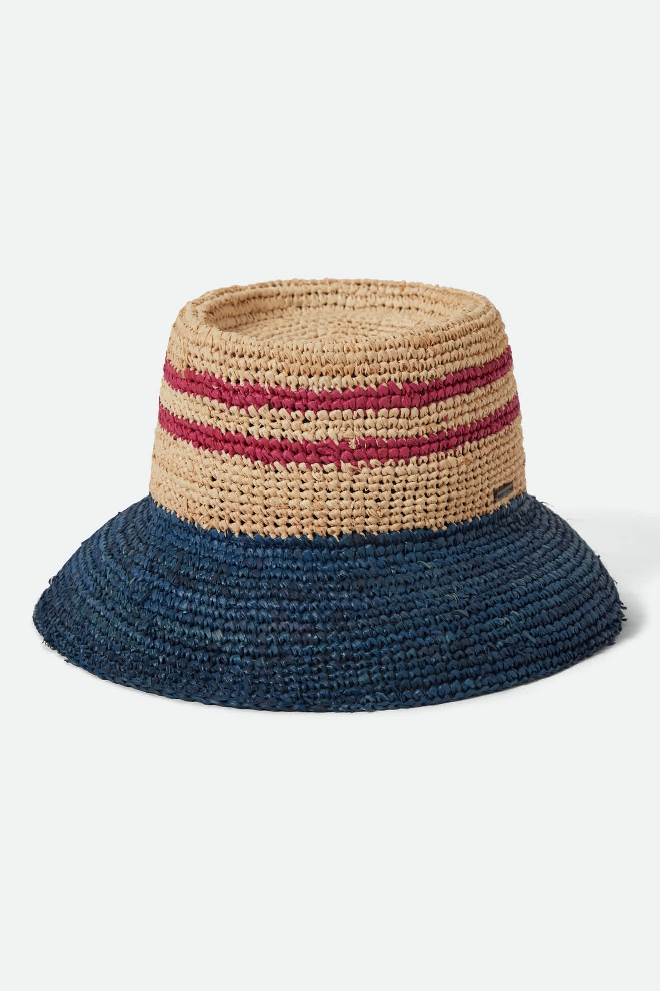 Ellee Straw Bucket Hat - Natural/Navy/Red