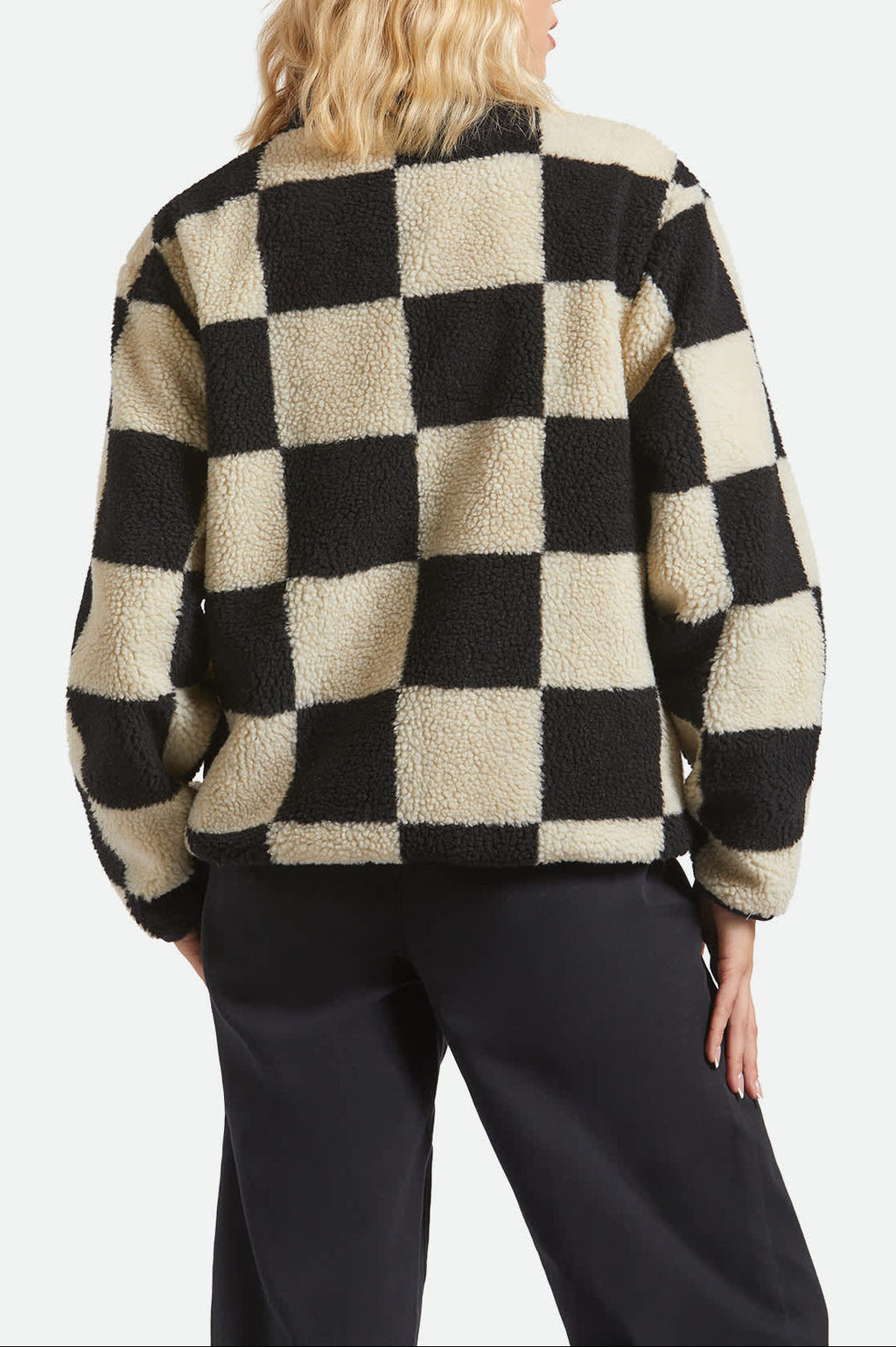 Women's Delilah Sherpa Jacket - Black/Natural Finish Line Checker
