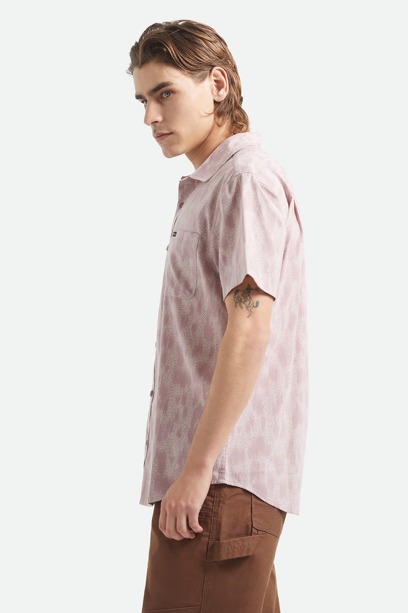 Charter Print Short Sleeve Shirt - Dark Pink/Silver Crackle Paint